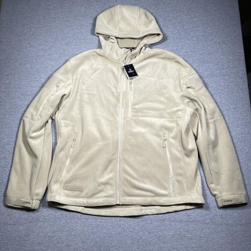 NWT BAERskin Tactical Fleece Jacket Mens 2XL Beige Hooded Full Zip Pockets